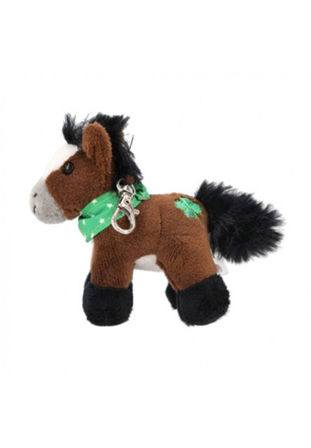 ASST | Plyšový prívesok na kľúče v tvare koňa - Hnedý so zeleným štvorlístkom a šatkou Miss Melody